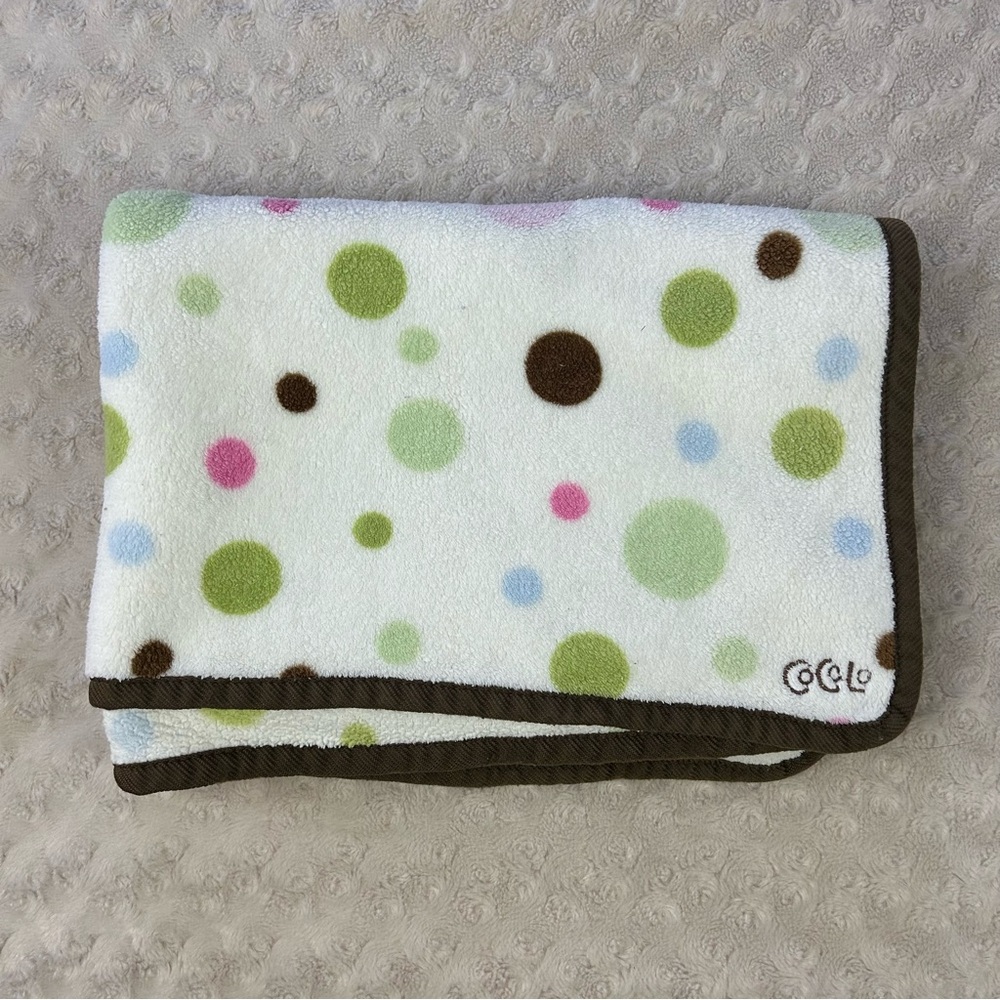 Cocalo Polka Dots Baby Blanket Brown White Pink Green Blue Spots Circles